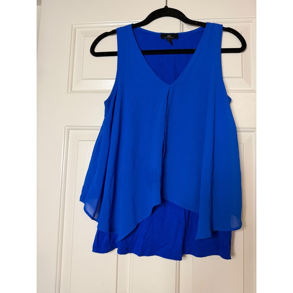 IN San Francisco Royal Blue Double Layer Chiffon V-Neck Sleeveless Blouse Medium
